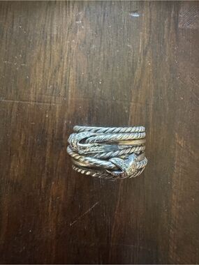 David Yurman Silver Multi-Band Cable Ring with Pave Accents